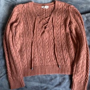 Forever 21 VNeck LaceUp Cable Knit - L